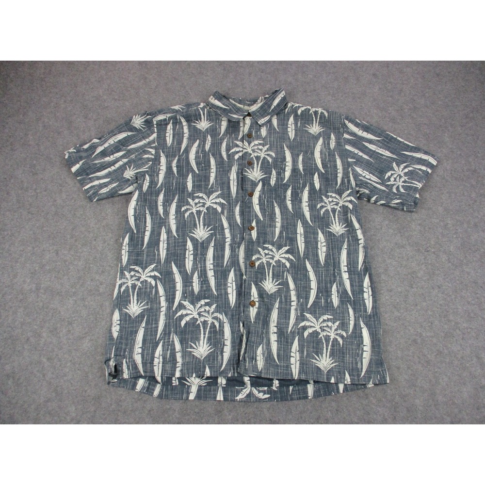 Quiksilver Waterman Men XL Tall Blue Palm Tree Hawaiian Button Up AQMWT00004